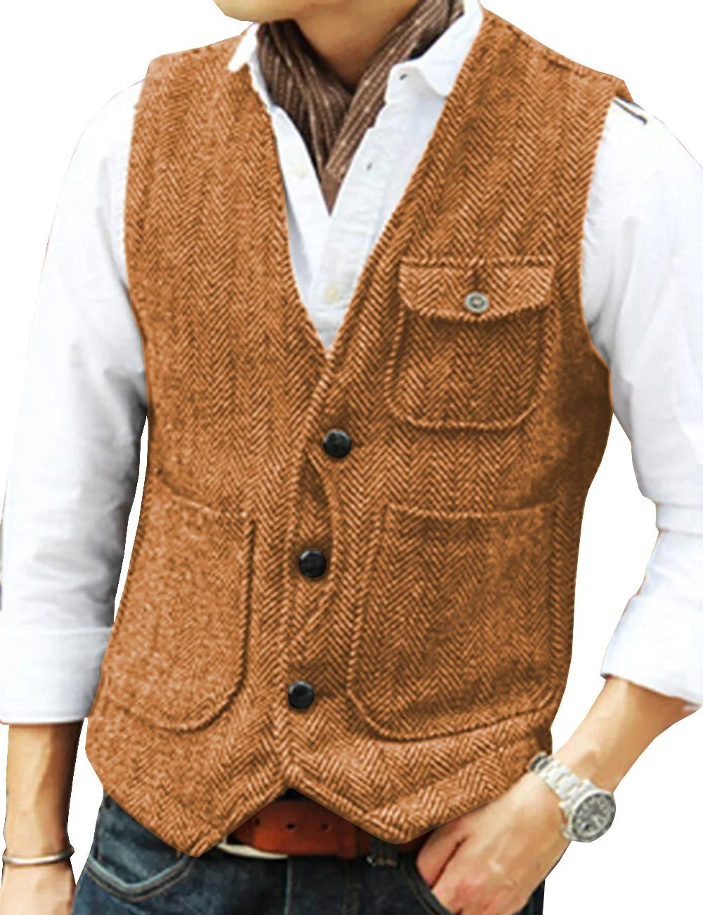 Herren Weste Tweed Elegant Kurzarmfrei