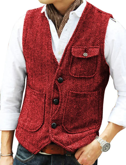 Herren Weste Tweed Elegant Kurzarmfrei