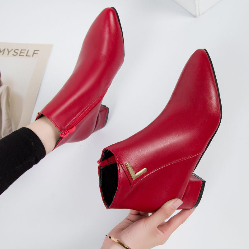 Stilvolle Stiefeletten Wildleder Spitze Blockabsatz
