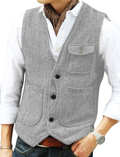 Herren Weste Tweed Elegant Kurzarmfrei