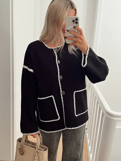 Herbst Cardigan Damen Kontrast Knöpfe