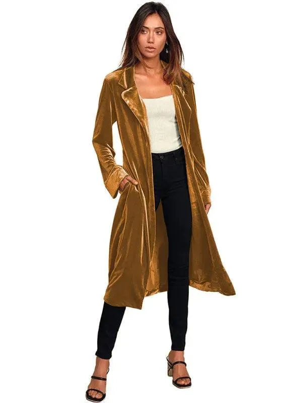 Luxus Damen Mantel Samt Blazer Lang