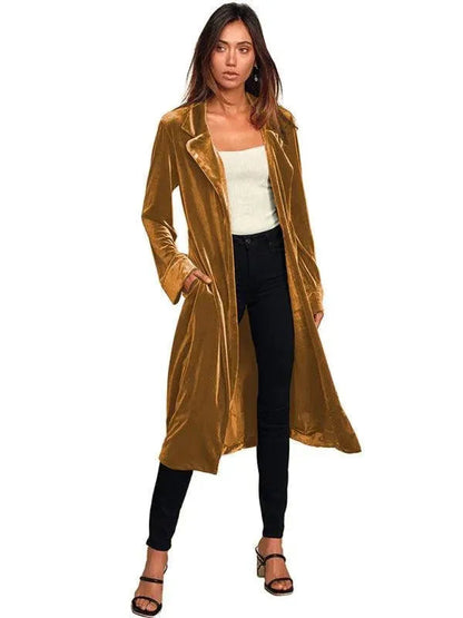 Luxus Damen Mantel Samt Blazer Lang