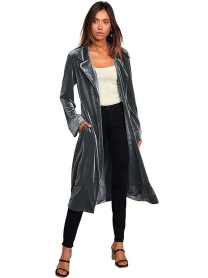 Luxus Damen Mantel Samt Blazer Lang