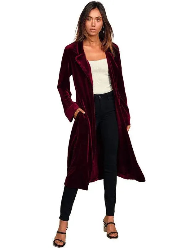 Luxus Damen Mantel Samt Blazer Lang