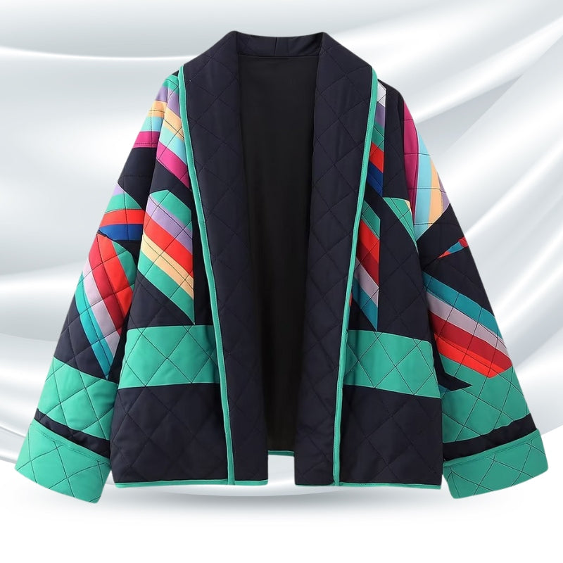 Übergroße Steppjacke Geometrisches Muster Offen