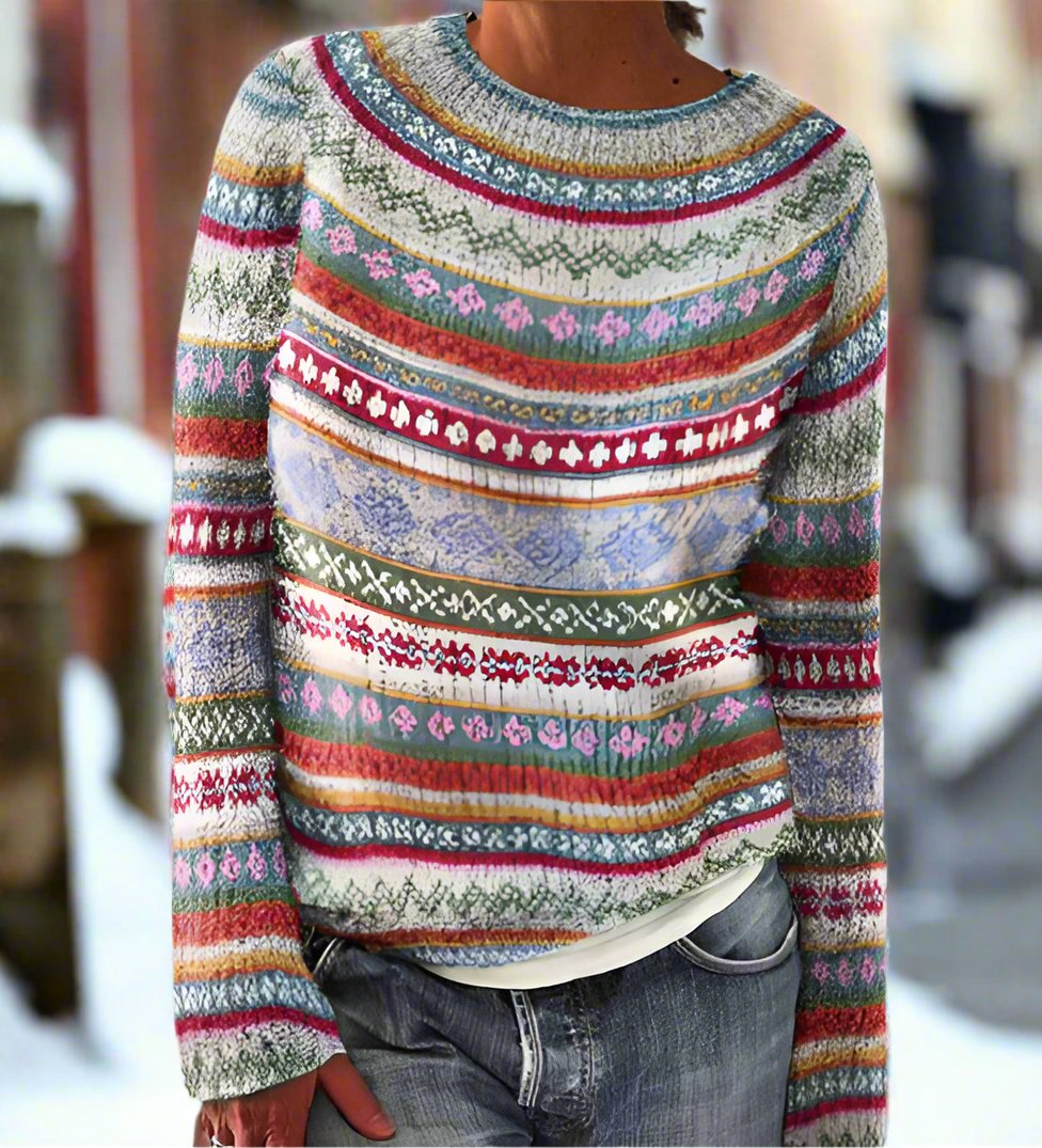 Wolle Pullover Rundhals Geometrisches Muster