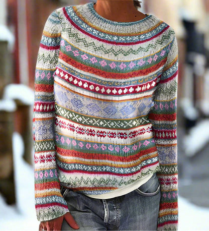 Wolle Pullover Rundhals Geometrisches Muster