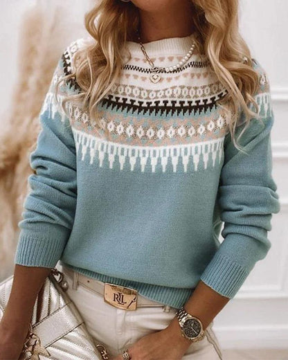 Strickpullover Frauen Fair Isle Muster Langarm