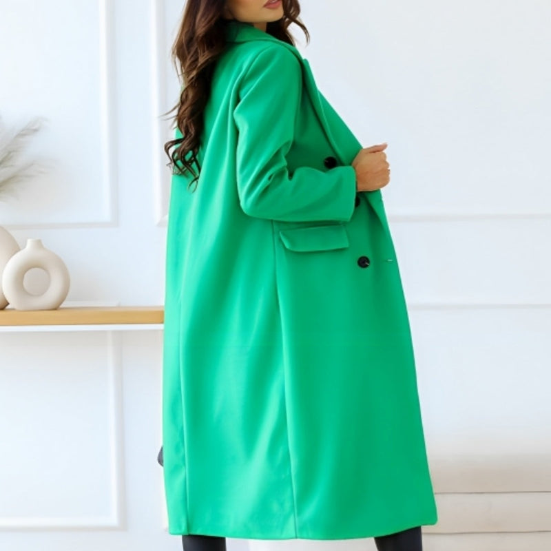 Elegante Damenkleidung - Lange Wollmischung mit Knöpfen und Klapptaschen - IdealeKleiden