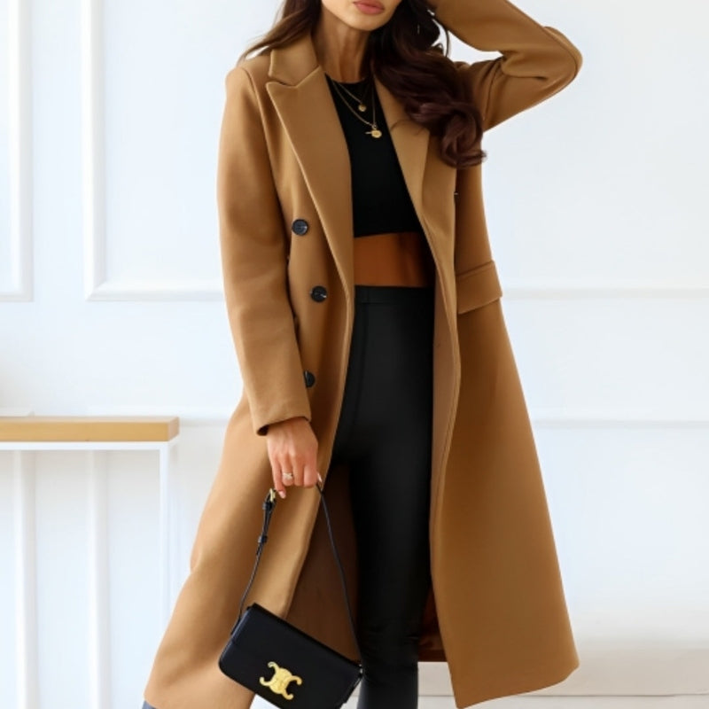 Elegante Damenkleidung - Lange Wollmischung mit Knöpfen und Klapptaschen