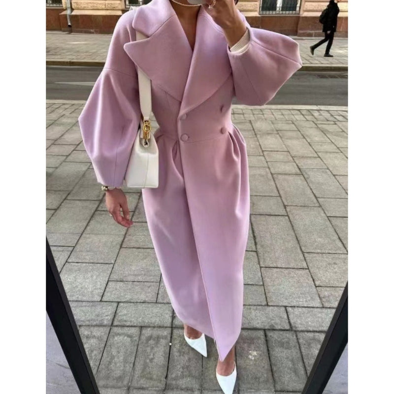 Elegantes Damenkleid Lang Wollmix Doppelt Knöpfbar