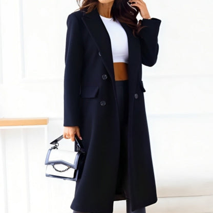 Elegante Damenkleidung - Lange Wollmischung mit Knöpfen und Klapptaschen