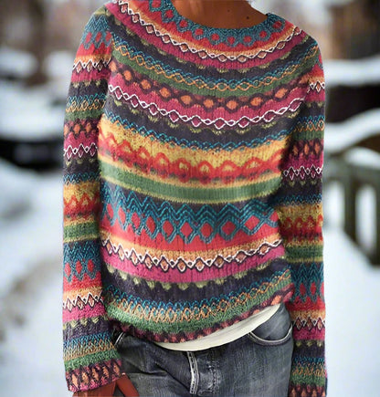 Wolle Pullover Rundhals Geometrisches Muster