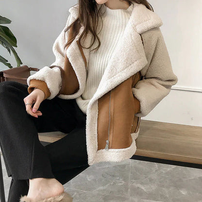 Stylischer Wintermantel Lang Wildleder Optik - IdealeKleiden
