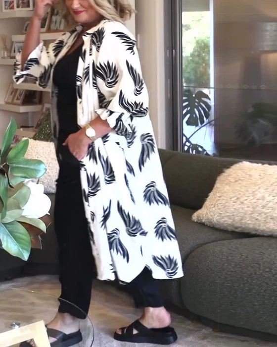 Lässige Bedruckte Jacke Revers Style - IdealeKleiden