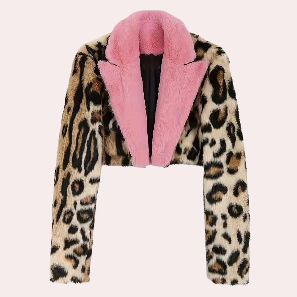 Eleganter Damen Pelz-Mantel Leoparden-Design Winter