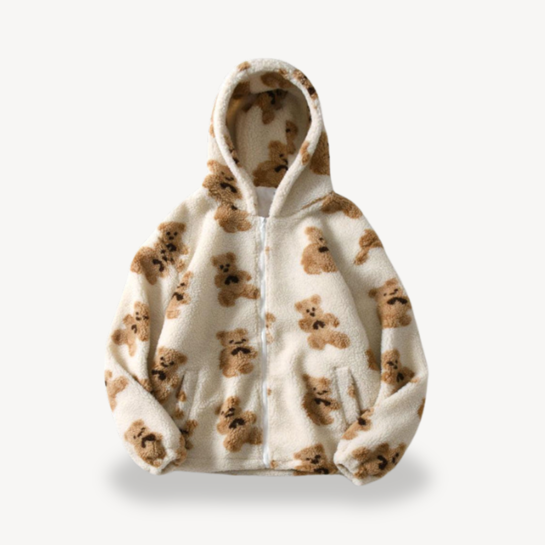 Kuschelige Kapuzenjacke für Damen Teddy Muster