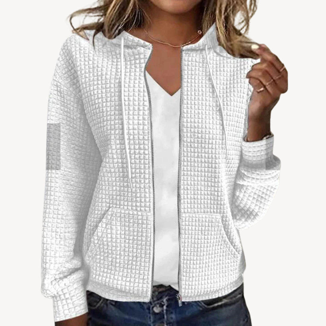 Kuschelige Waffel-Pullover Damen mit Kapuze und Reißverschluss