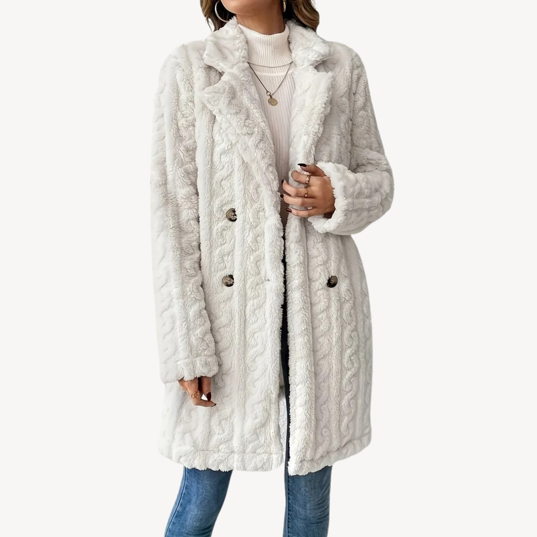 Damen Kunstfellmantel Doppelreihig Elegant