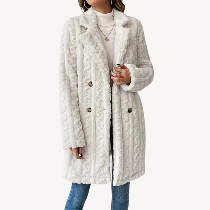 Damen Kunstfellmantel Doppelreihig Elegant