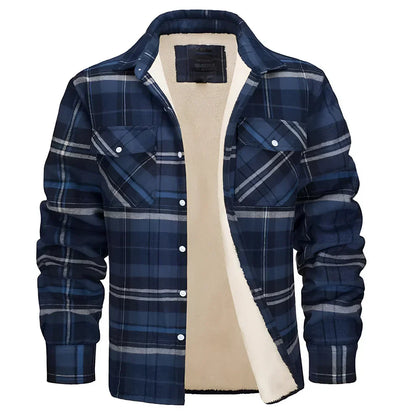 Herren Flanell Hemdjacke Karo Fleece Warm
