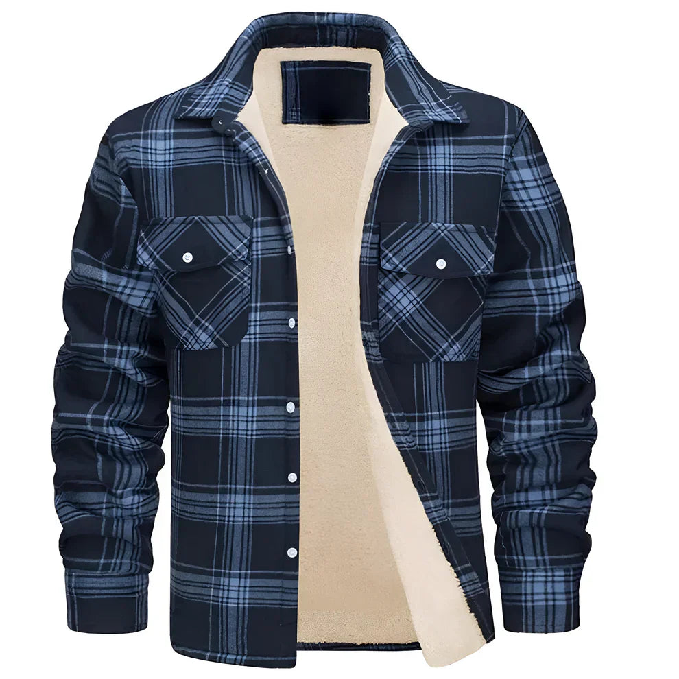 Herren Flanell Hemdjacke Karo Fleece Warm