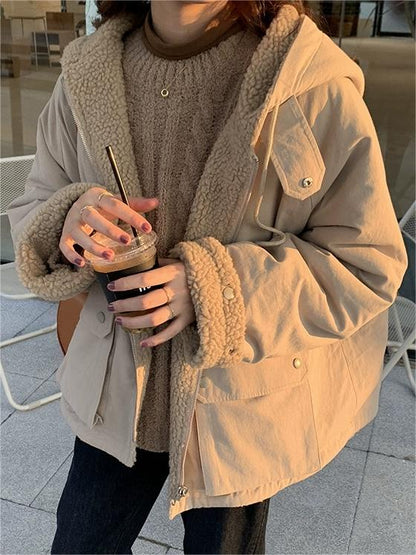 Damen Fleecejacke Oversized Kapuze Warm