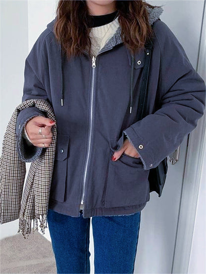 Damen Fleecejacke Oversized Kapuze Warm