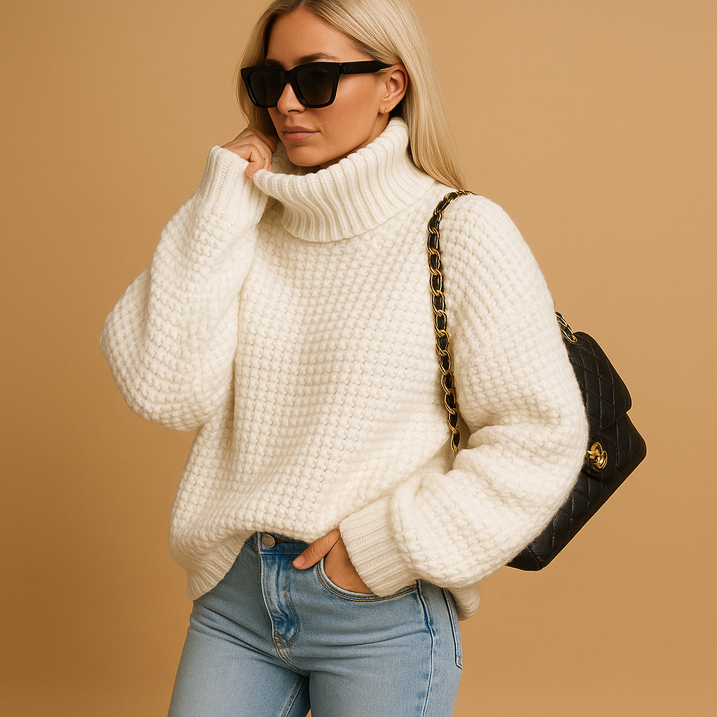 Elegante Damenpullover Rollkragen Strick - IdealeKleiden