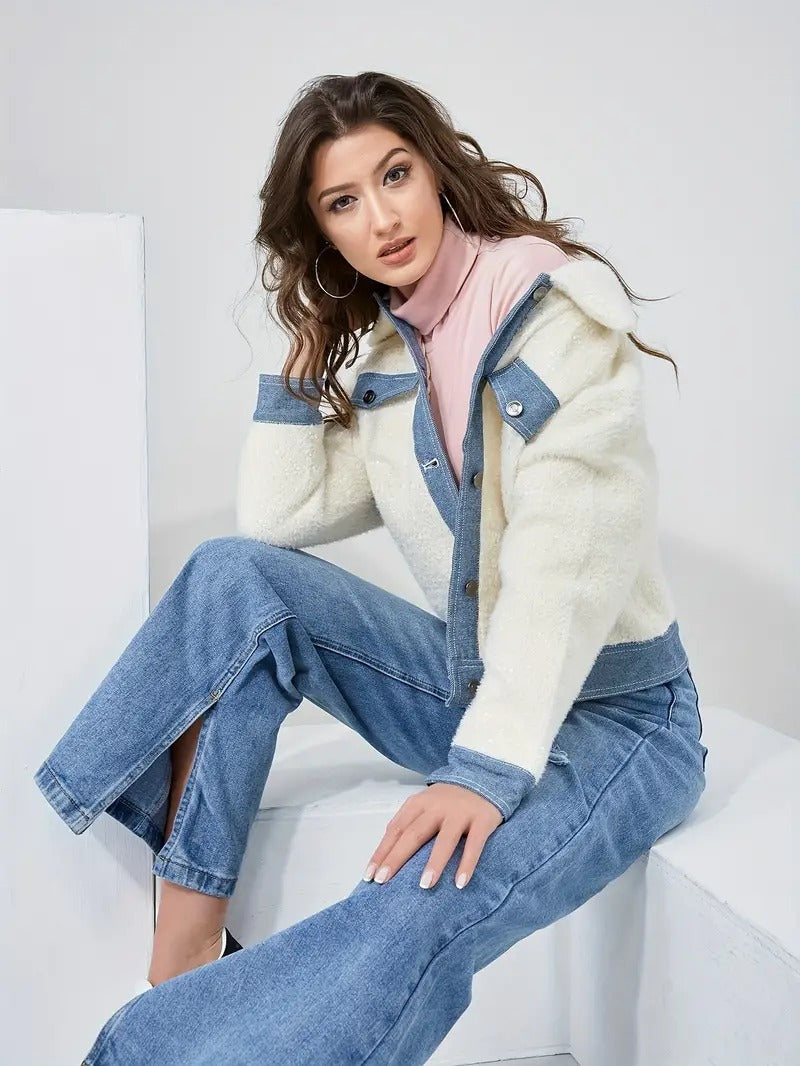 Modische Denimjacke Damen Revers - IdealeKleiden