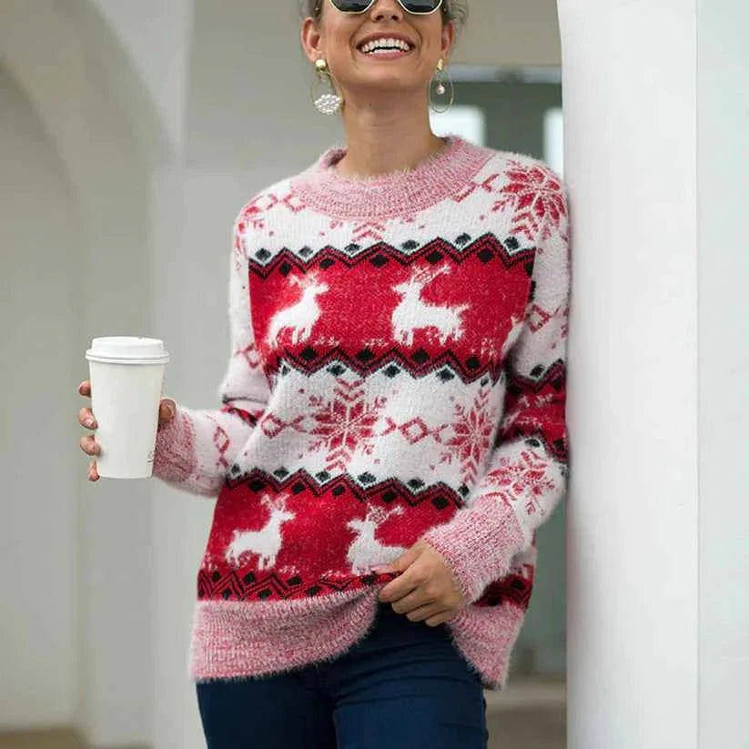 Weihnachts-Pullover Damen Festlich Rot