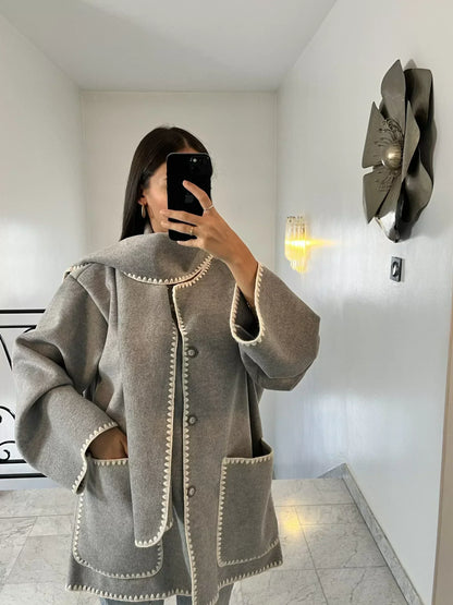 Wintermantel Poncho-Style Oversized Wollmix