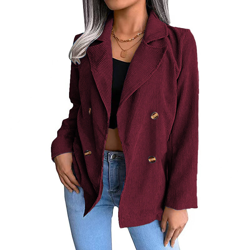 Eleganter Blazer Cord Doppelreiher Taillierte Passform