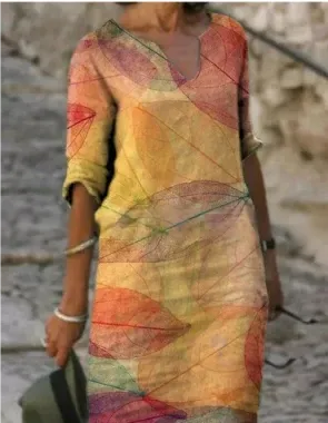 Damen Langarm Kleid Modernes Muster