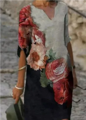Damen Langarm Kleid Modernes Muster