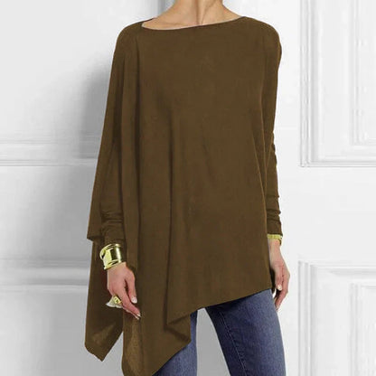 Weite Tunika Oversized Strick Lange Ärmel Asymmetrisch