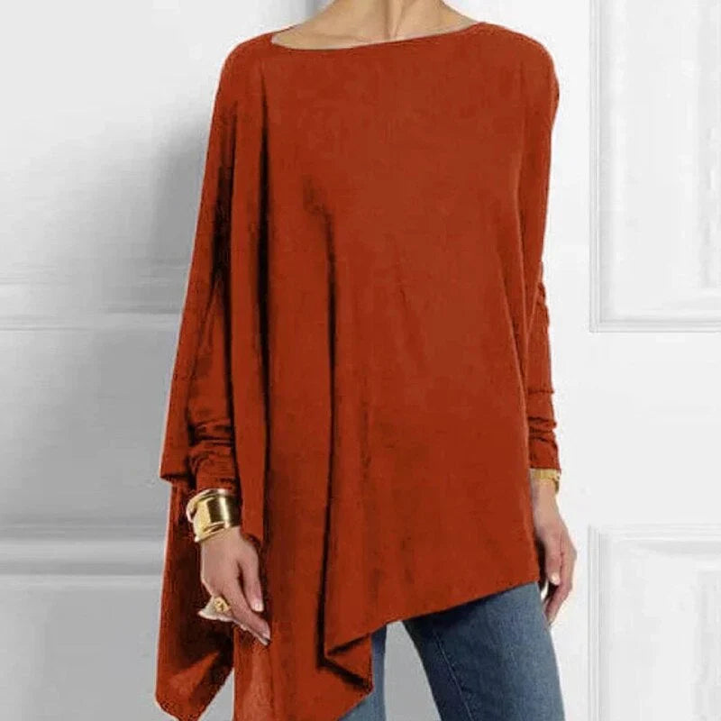 Weite Tunika Oversized Strick Lange Ärmel Asymmetrisch