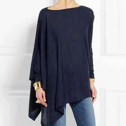 Weite Tunika Oversized Strick Lange Ärmel Asymmetrisch