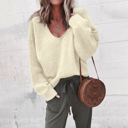 Damen Pullover Herbst Bequem V-Ausschnitt