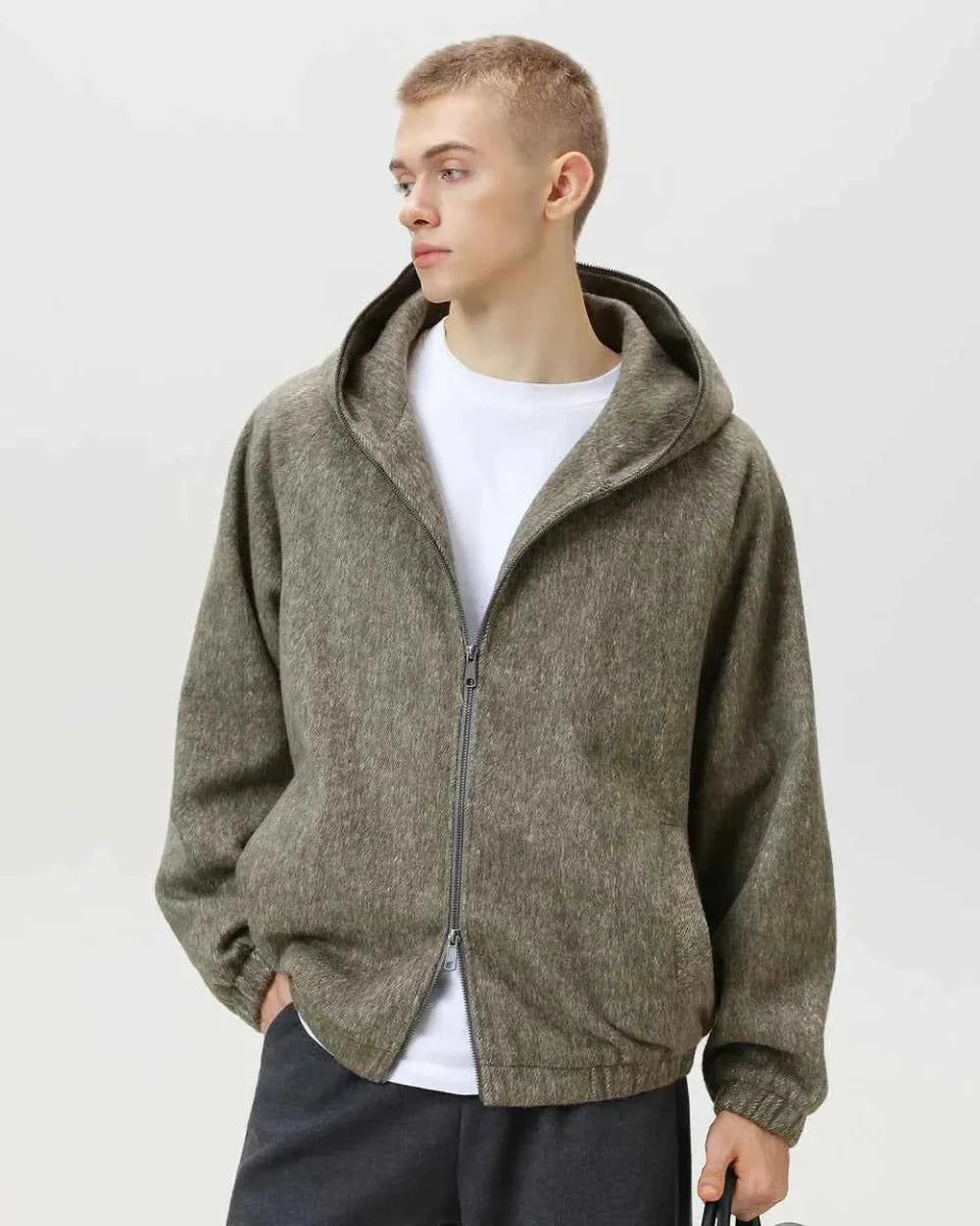 Herren Winterjacke Kapuzenparka Wollmix