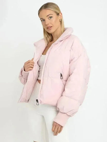 Frauen Winterjacke Stehkragen Puffer Mantel