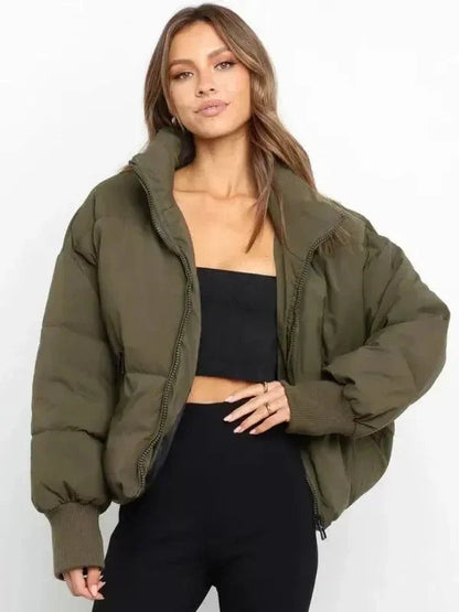 Frauen Winterjacke Stehkragen Puffer Mantel