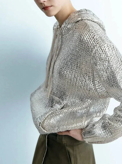 Glamour Damen Pullover Metallic Effekt