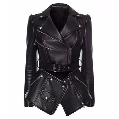 Damen Lederjacke Abnehmbarer Saum