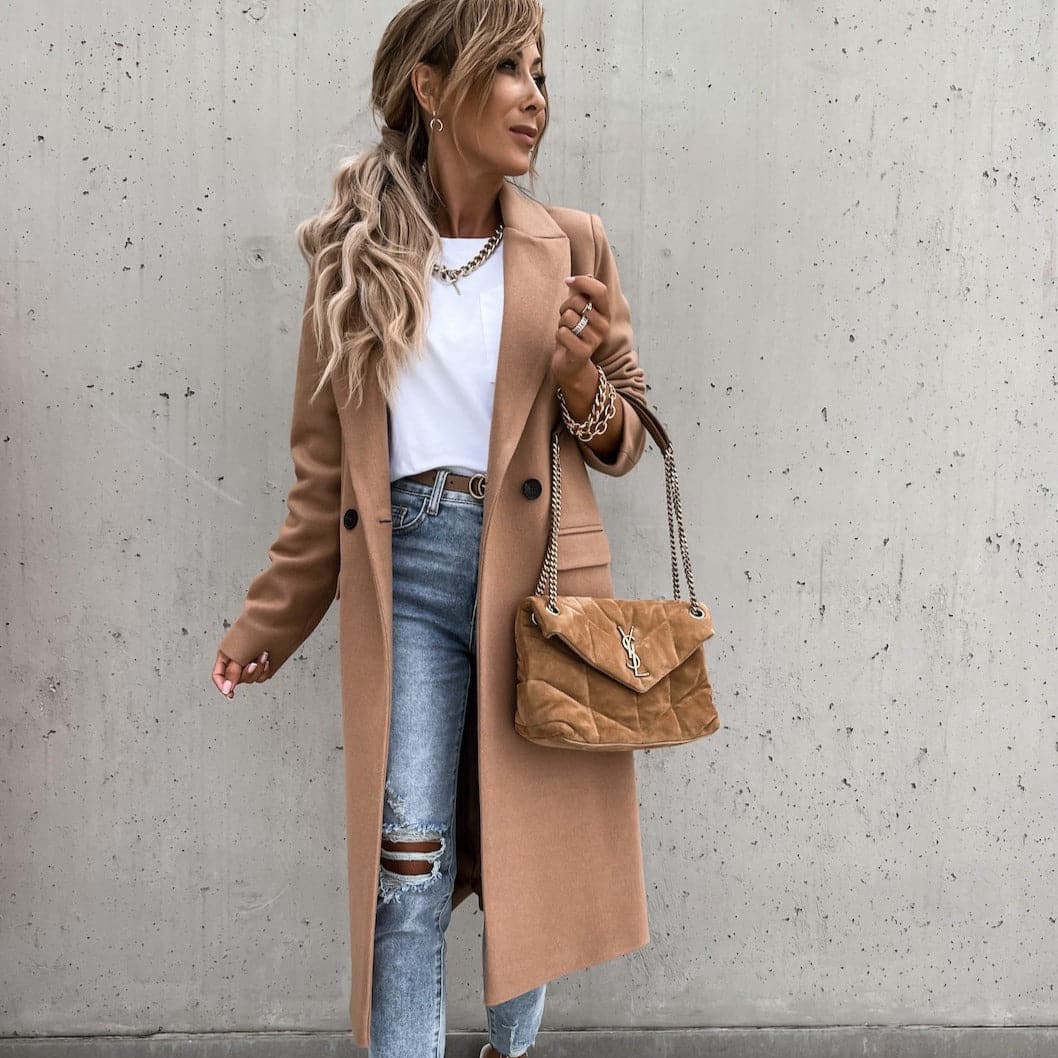 Langmantel Damen Tailliert Wollmix