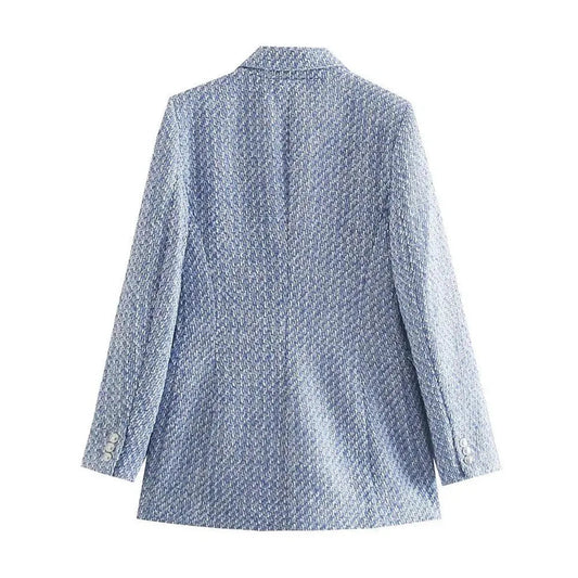 Damen Tweed Blazer Doppelt Knöpft, Elegantes Design - IdealeKleiden