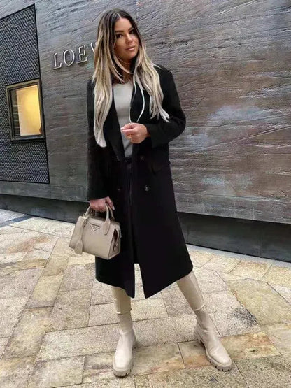 Damen Wollmantel Doppelreiher Elegent