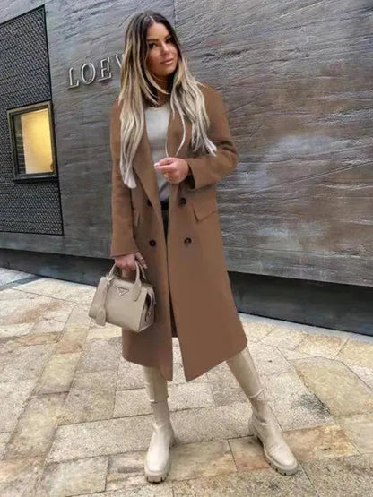 Damen Wollmantel Doppelreiher Elegent