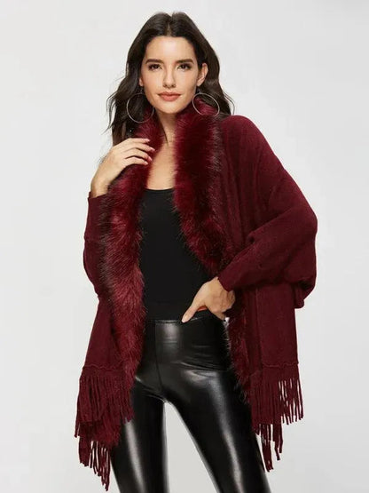 Eleganter Wollmantel Damen Pelz Schal